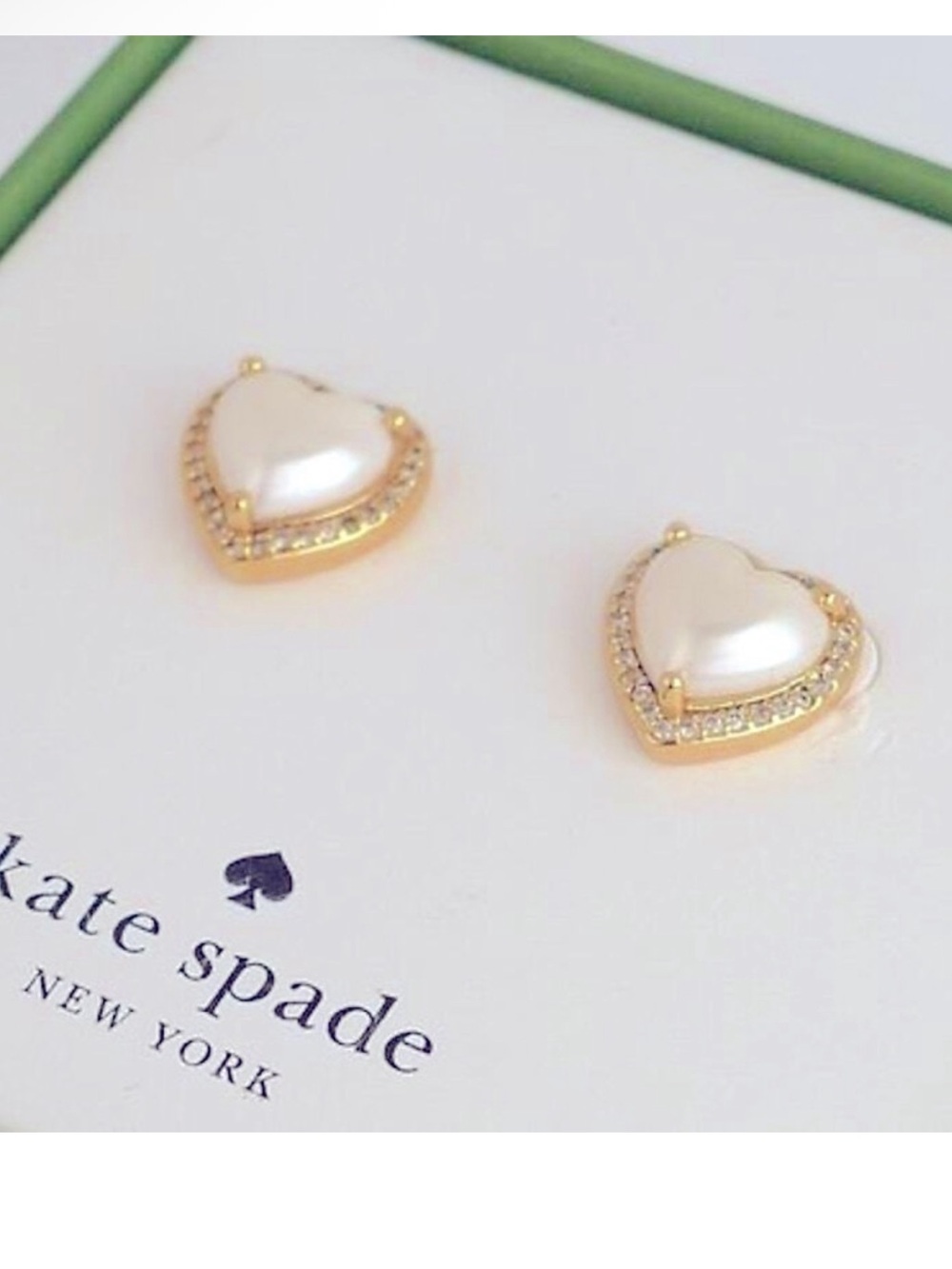 Kate Spade Pearl Pave Heart Gold Earrings NEW $69